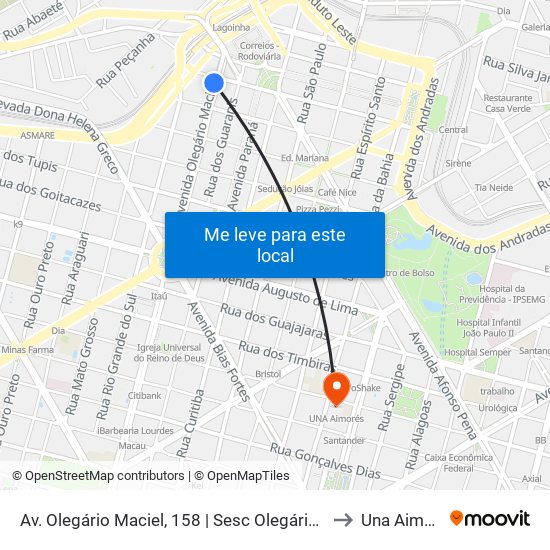 Av. Olegário Maciel, 158 | Sesc Olegário Maciel 1 to Una Aimorés map