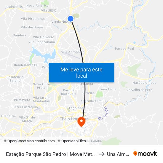 Estação Parque São Pedro | Move Metropolitano to Una Aimorés map