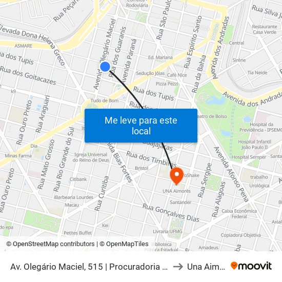 Av. Olegário Maciel, 515 | Procuradoria Da Justiça 3 to Una Aimorés map