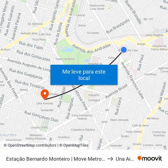 Estação Bernardo Monteiro | Move Metropolitano - Plataforma 2 A to Una Aimorés map