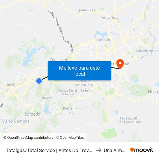 Totalgás/Total Service | Antes Do Trevo Da Ritz to Una Aimorés map