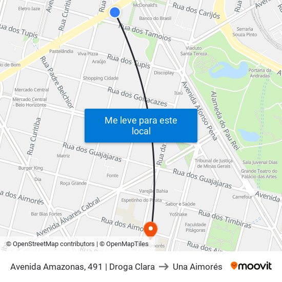 Avenida Amazonas, 491 | Droga Clara to Una Aimorés map