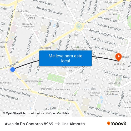 Avenida Do Contorno 8969 to Una Aimorés map