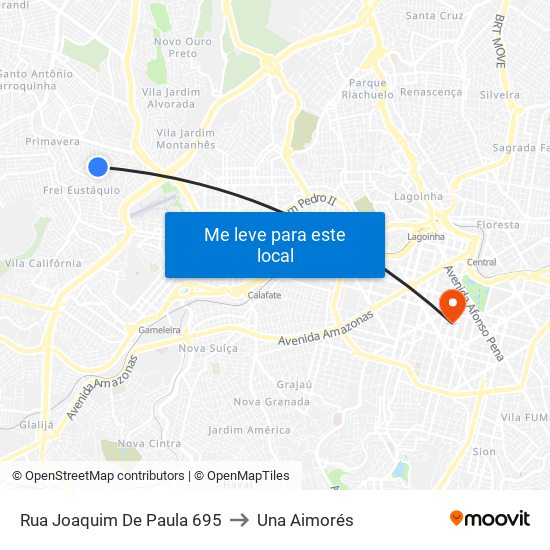 Rua Joaquim De Paula 695 to Una Aimorés map