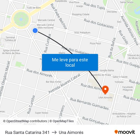 Rua Santa Catarina 341 to Una Aimorés map