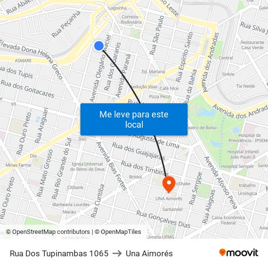 Rua Dos Tupinambas 1065 to Una Aimorés map