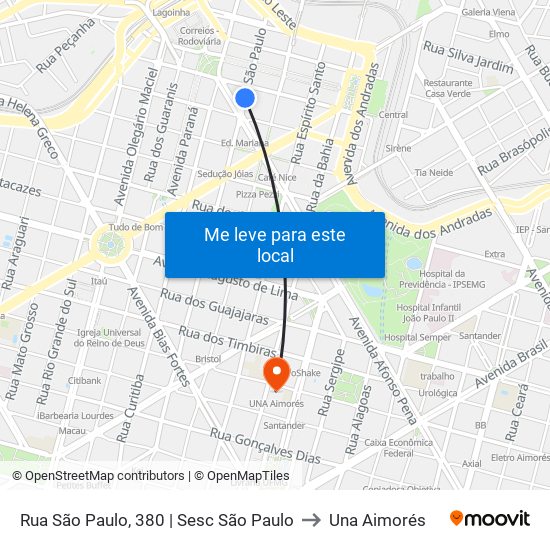 Rua São Paulo, 380 | Sesc São Paulo to Una Aimorés map