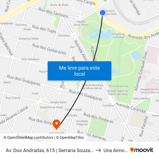 Av. Dos Andradas, 615 | Serraria Souza Pinto 2 to Una Aimorés map