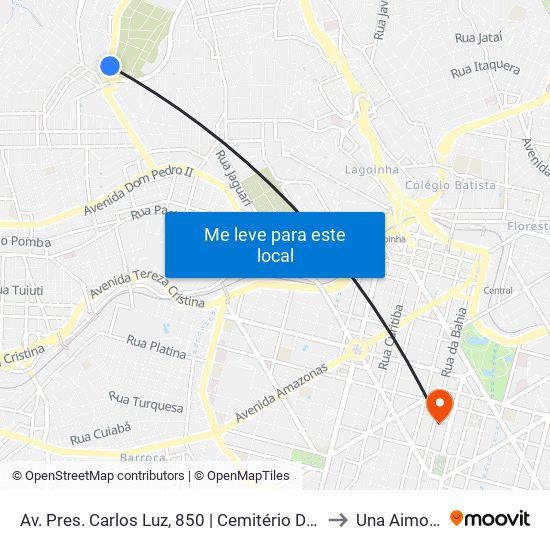 Av. Pres. Carlos Luz, 850 | Cemitério Da Paz 1 to Una Aimorés map