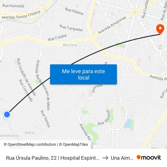 Rua Úrsula Paulino, 22 | Hospital Espírita André Luiz to Una Aimorés map