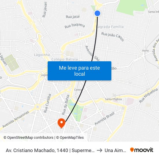 Av. Cristiano Machado, 1440 | Supermercado Epa to Una Aimorés map