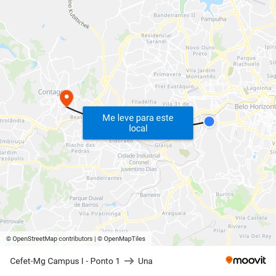 Cefet-Mg Campus I - Ponto 1 to Una map
