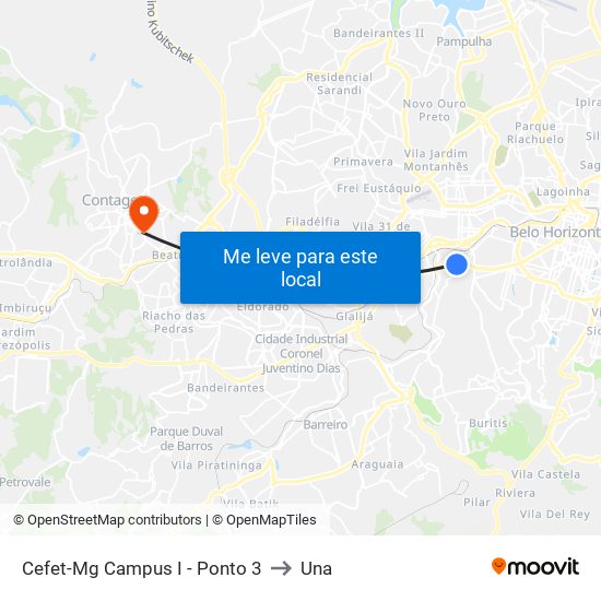 Cefet-Mg Campus I - Ponto 3 to Una map