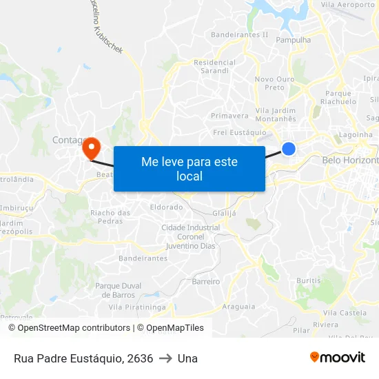 Rua Padre Eustáquio, 2636 to Una map