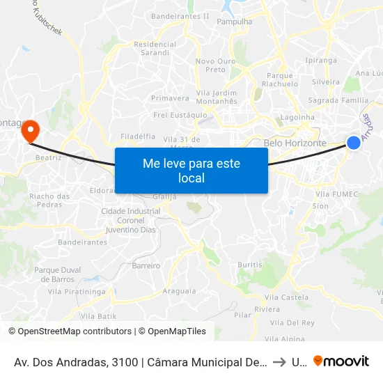 Av. Dos Andradas, 3100 | Câmara Municipal De Belo Horizonte to Una map