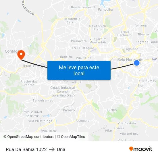Rua Da Bahia 1022 to Una map