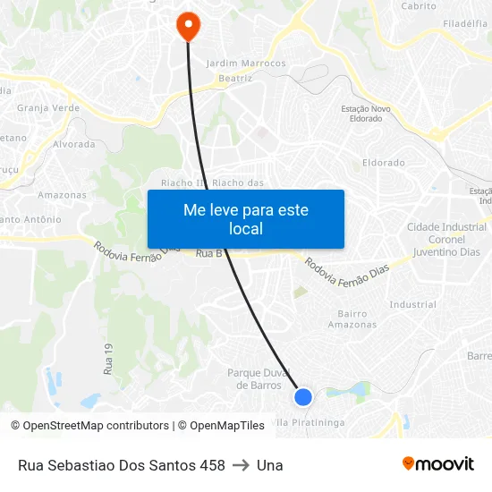 Rua Sebastiao Dos Santos 458 to Una map