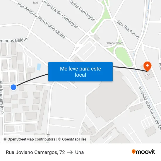 Rua Joviano Camargos, 72 to Una map