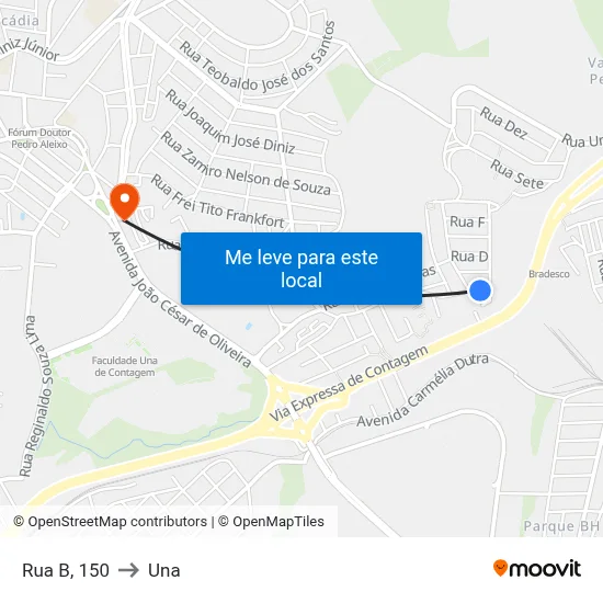 Rua B, 150 to Una map