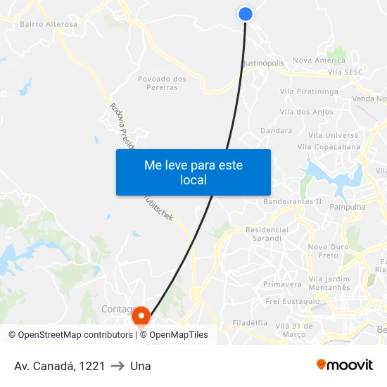 Av. Canadá, 1221 to Una map