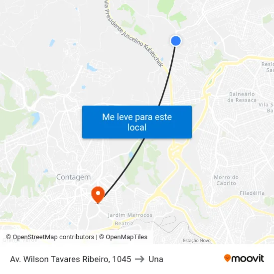 Av. Wilson Tavares Ribeiro, 1045 to Una map