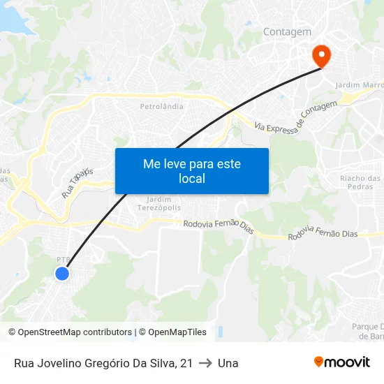 Rua Jovelino Gregório Da Silva, 21 to Una map
