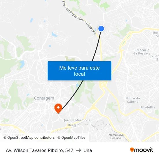 Av. Wilson Tavares Ribeiro, 547 to Una map