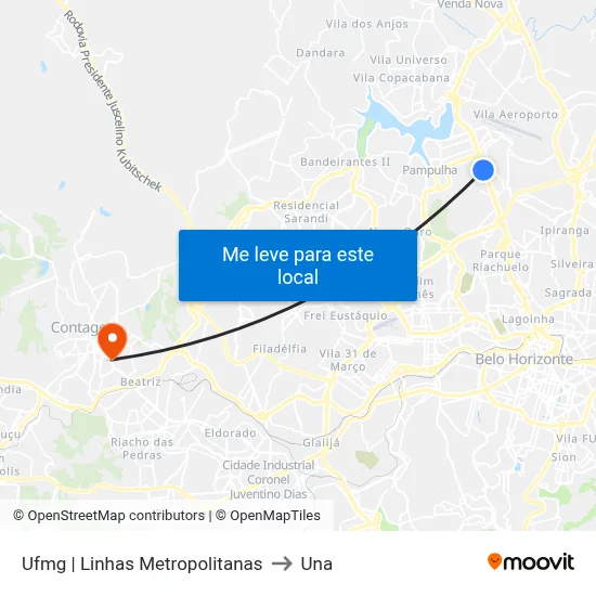 Ufmg | Linhas Metropolitanas to Una map