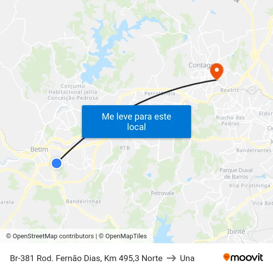 Br-381 Rod. Fernão Dias, Km 495,3 Norte to Una map