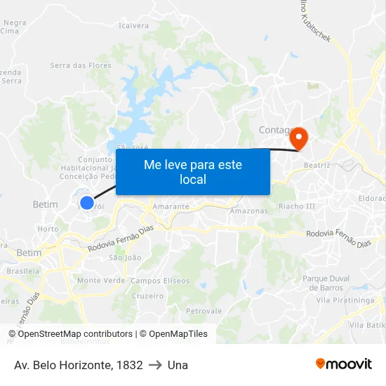 Av. Belo Horizonte, 1832 to Una map