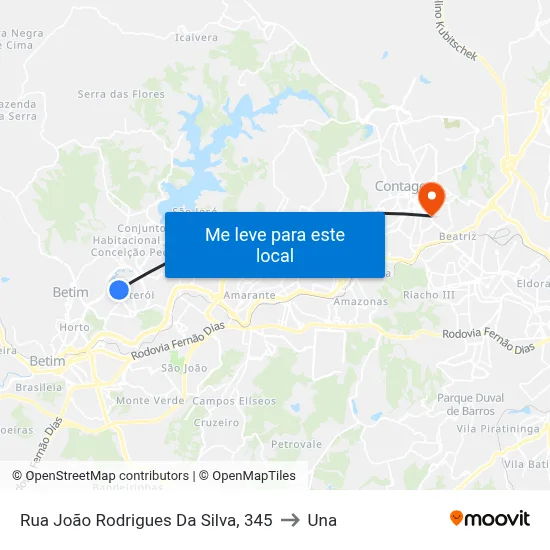 Rua João Rodrigues Da Silva, 345 to Una map