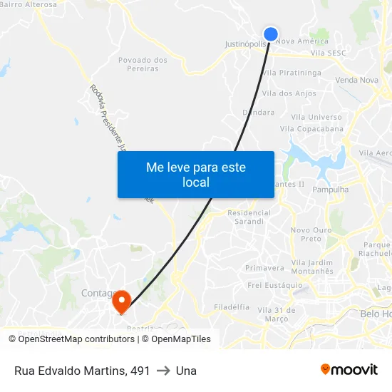 Rua Edvaldo Martins, 491 to Una map