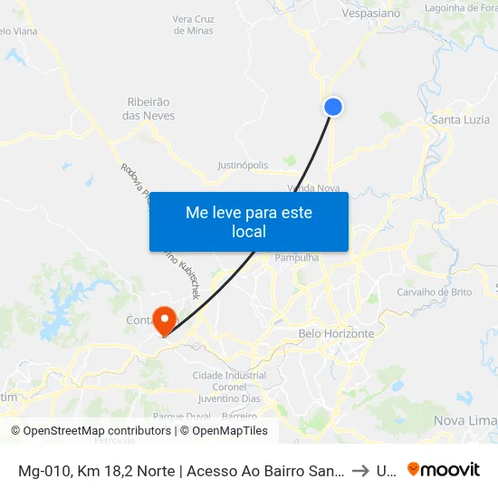 Mg-010, Km 18,2 Norte | Acesso Ao Bairro Santa Clara to Una map