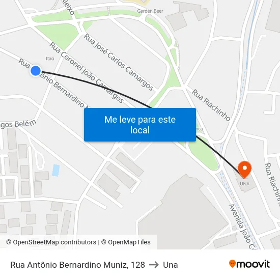 Rua Antônio Bernardino Muniz, 128 to Una map