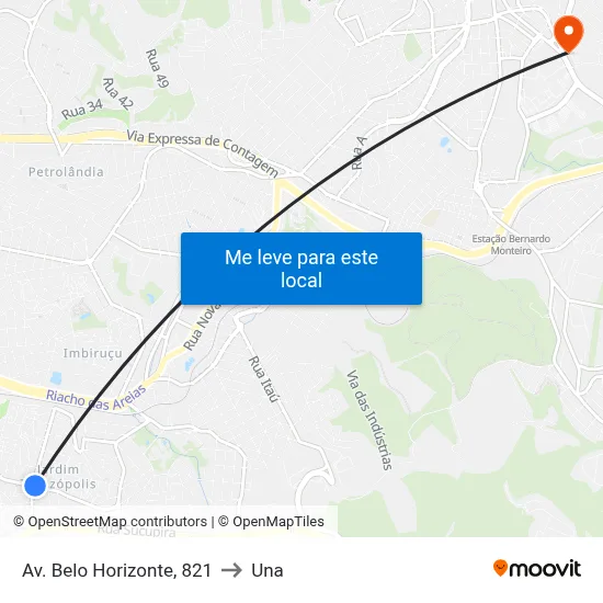 Av. Belo Horizonte, 821 to Una map