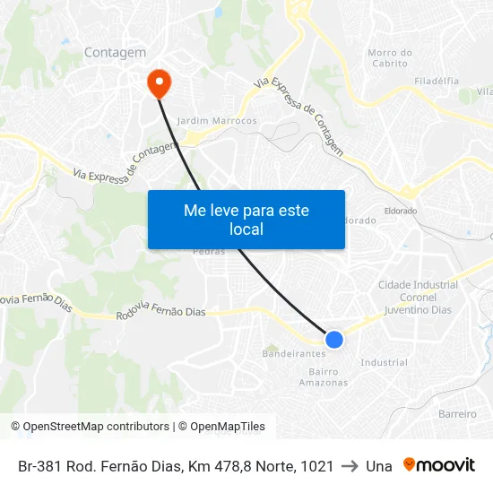 Br-381 Rod. Fernão Dias, Km 478,8 Norte, 1021 to Una map