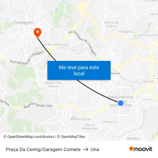 Praça Da Cemig/Garagem Cometa to Una map