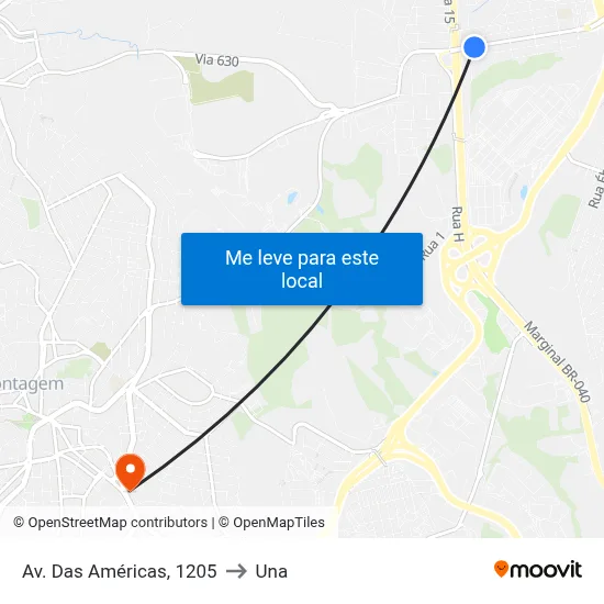Av. Das Américas, 1205 to Una map