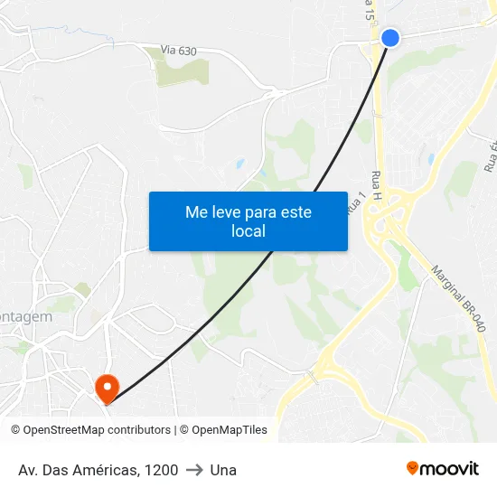 Av. Das Américas, 1200 to Una map
