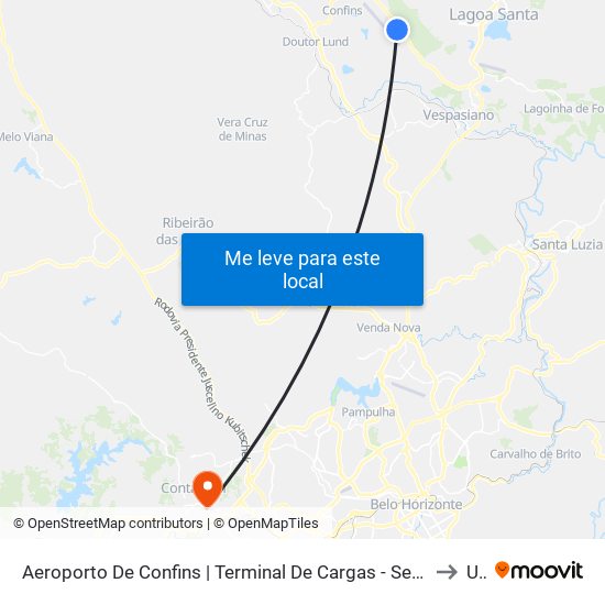Aeroporto De Confins | Terminal De Cargas - Sentido Belo Horizonte/Lagoa Santa to Una map