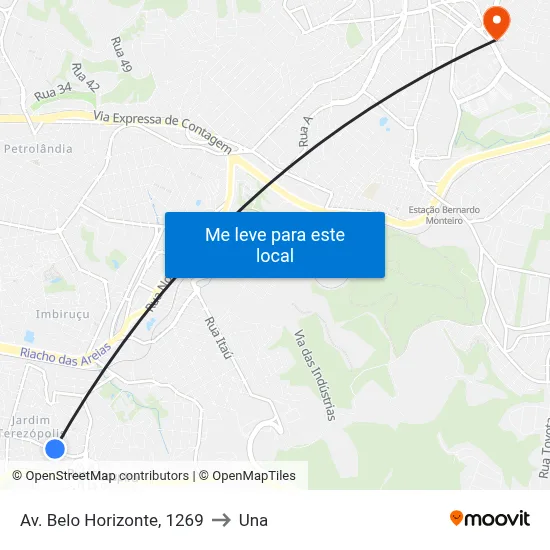 Av. Belo Horizonte, 1269 to Una map