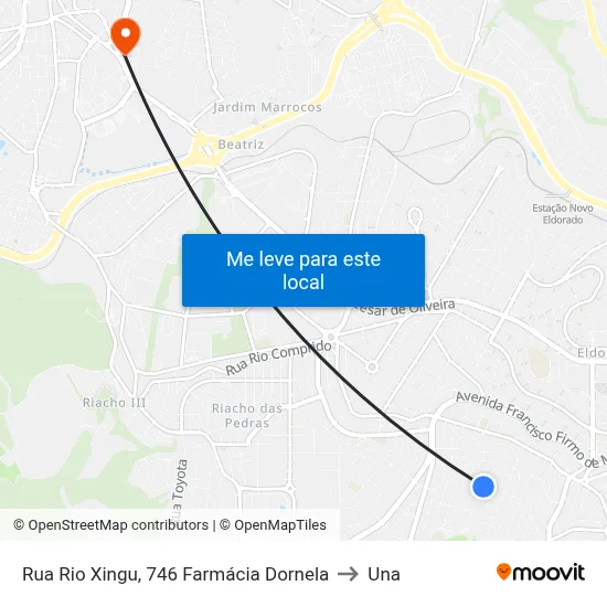 Rua Rio Xingu, 746 Farmácia Dornela to Una map