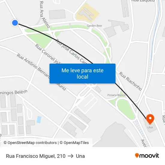 Rua Francisco Miguel, 210 to Una map