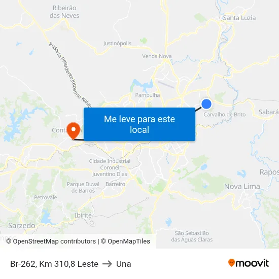 Br-262, Km 310,8 Leste to Una map