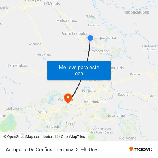 Aeroporto De Confins | Terminal 3 to Una map