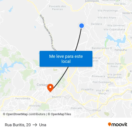 Rua Buritis, 20 to Una map