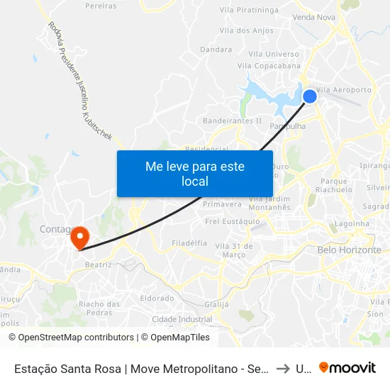 Estação Santa Rosa | Move Metropolitano - Sentido Bairro to Una map