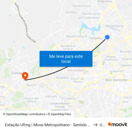 Estação Ufmg | Move Metropolitano - Sentido Bairro to Una map