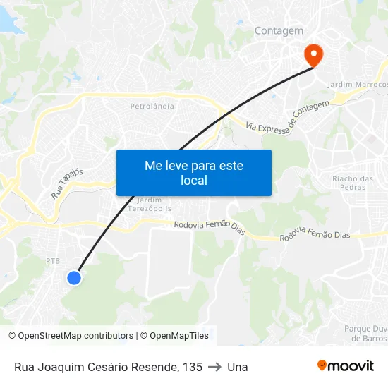 Rua Joaquim Cesário Resende, 135 to Una map