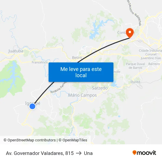 Av. Governador Valadares, 815 to Una map